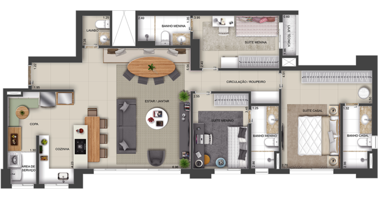 111 m² | 3 suítes cozinha Americana 1