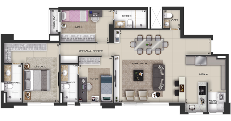 111 m² | 3 suítes cozinha Americana 2